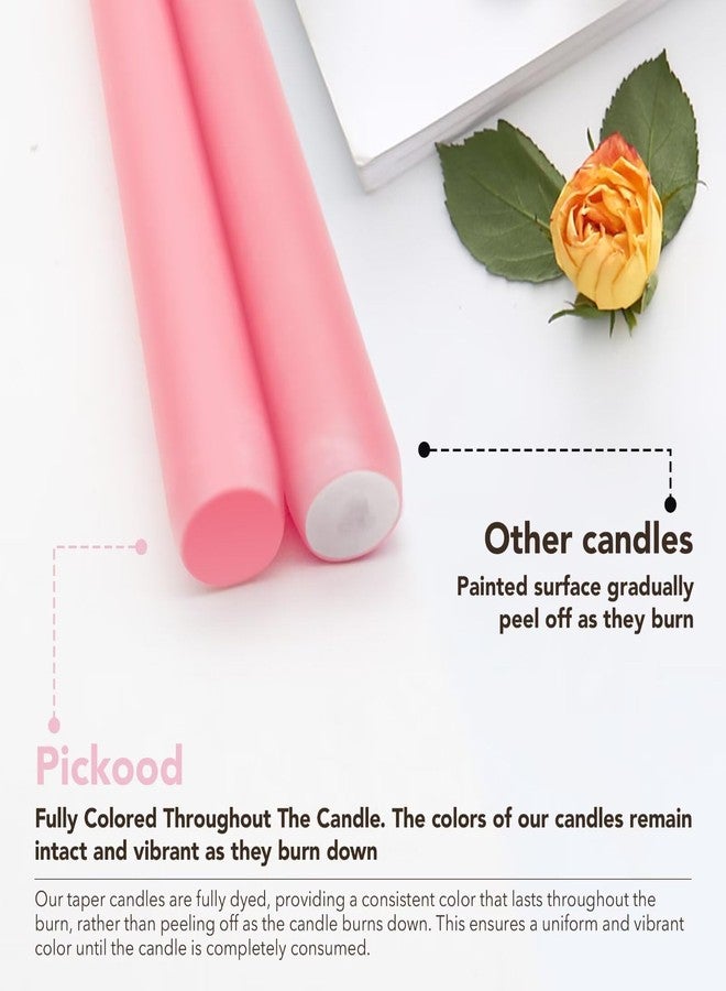 Pickood 10-Inch Tall Unscented Dripless Taper Candles Bulk 30 Pack - Pink Taper Candles Bulk, Perfect for Wedding, Dinner - Smokeless, 6-8 Hour Long Burning - Colored Candlesticks Bulk - Pink - Image 3